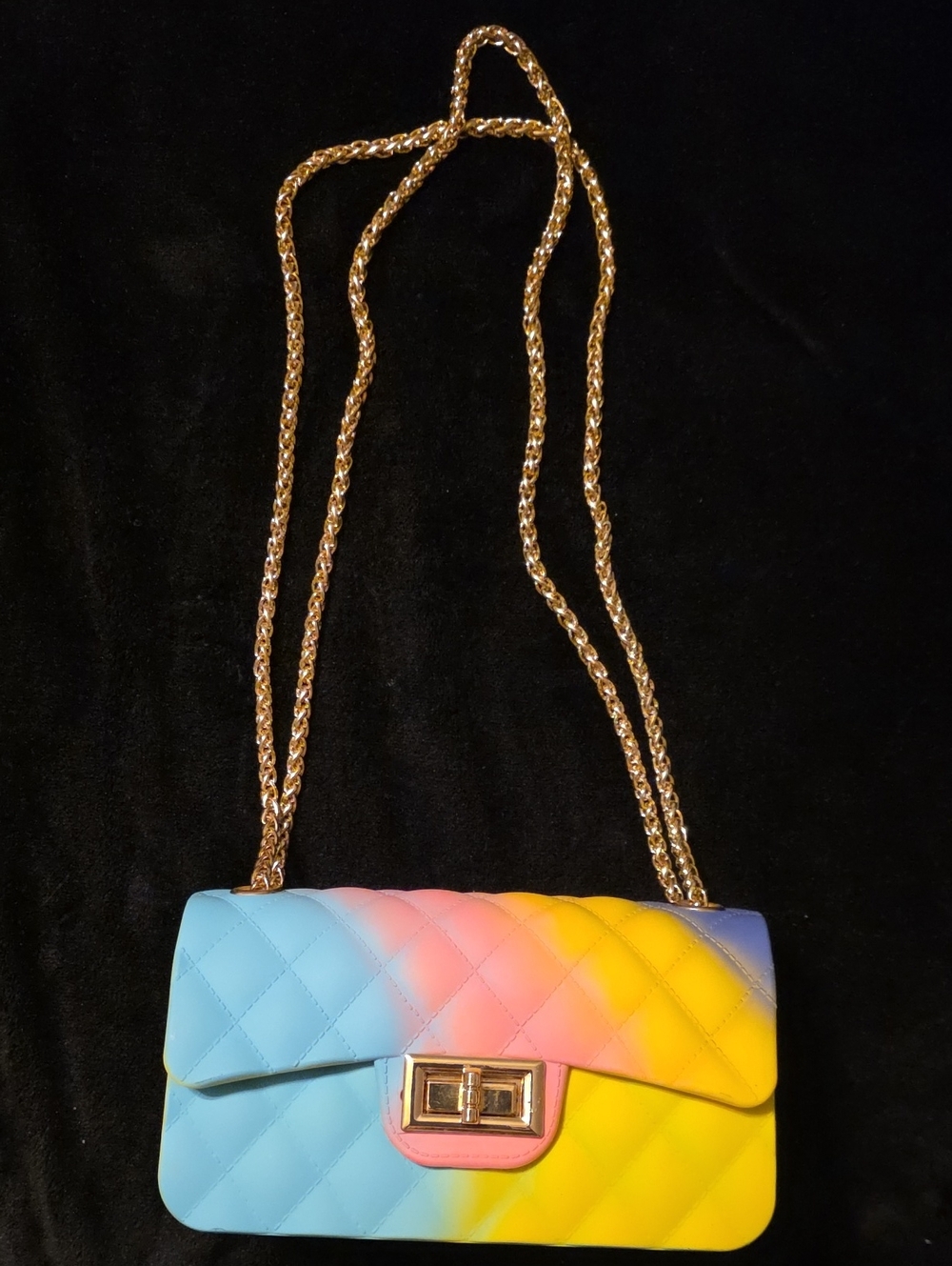 Women’s Plastic Gradient Pastel Quilted Shoulder Bag with Gold Chain